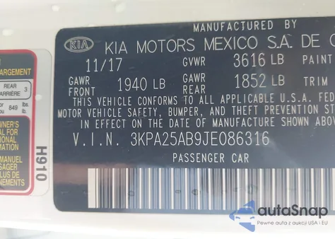 2018 Kia Rio S from USA, damaged, VIN 3KPA25AB9JE086316